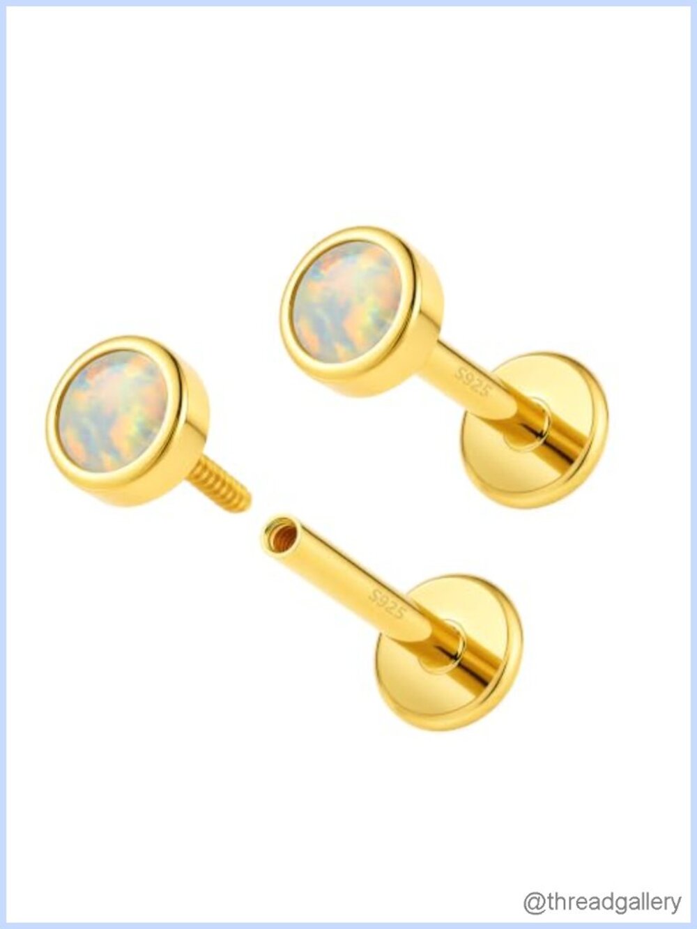 18K Gold Plated 925 Silver Created Opal Flat Back Stud Earrings